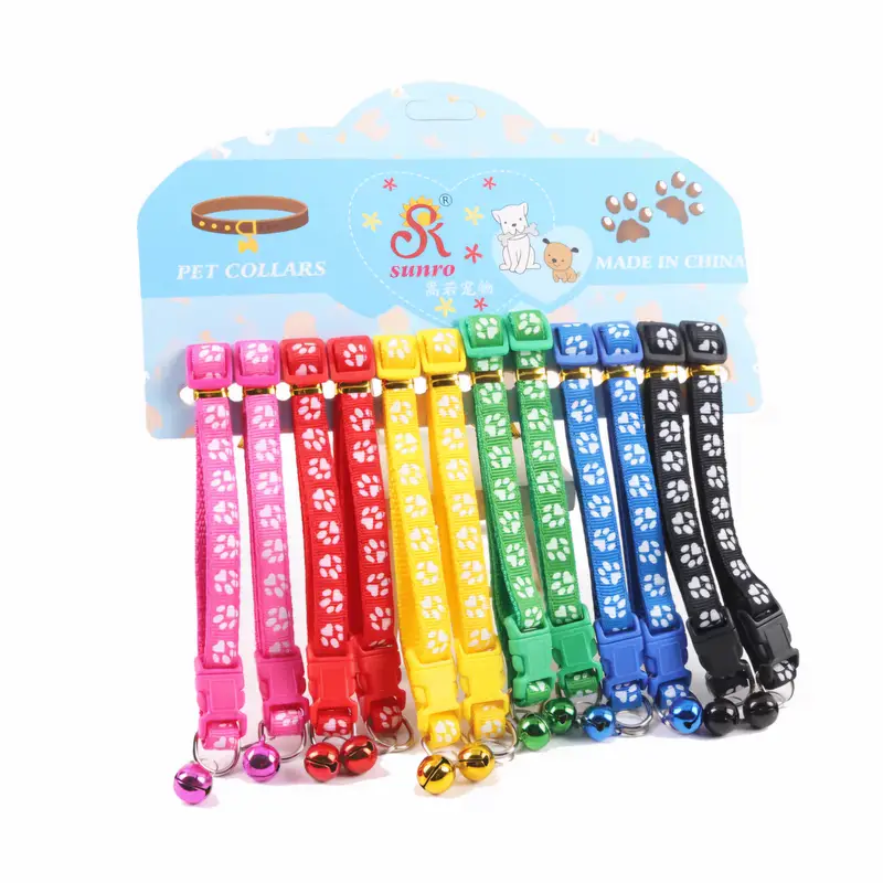Adjustable Paw Print Cat Collar with Bell