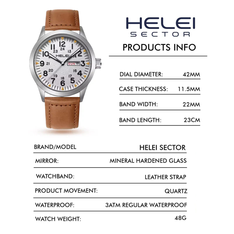 HELEI Sector Luminous Calendar Week Display Quartz Wrist Watch image 5