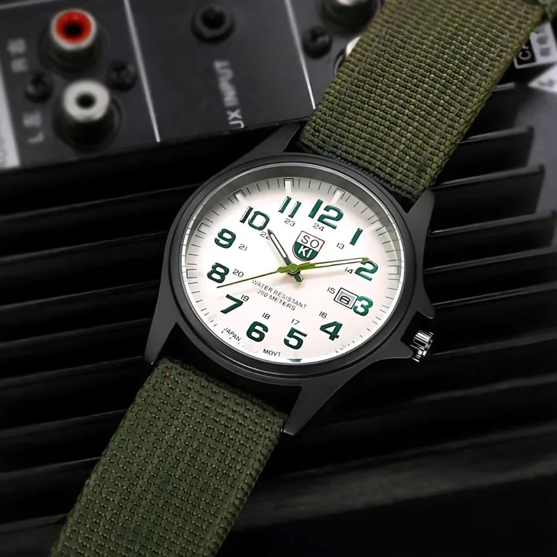 SOKI Army Green Man's Luxury Calendar Quartz Watch image 2
