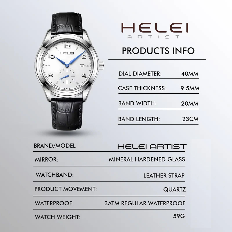 HELEI Artist Unisex leather strap fashionable wristwatch image 3