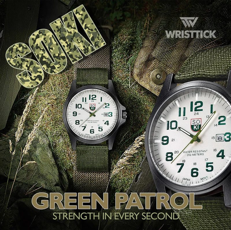 SOKI Army Green Man's Luxury Calendar Quartz Watch image 5