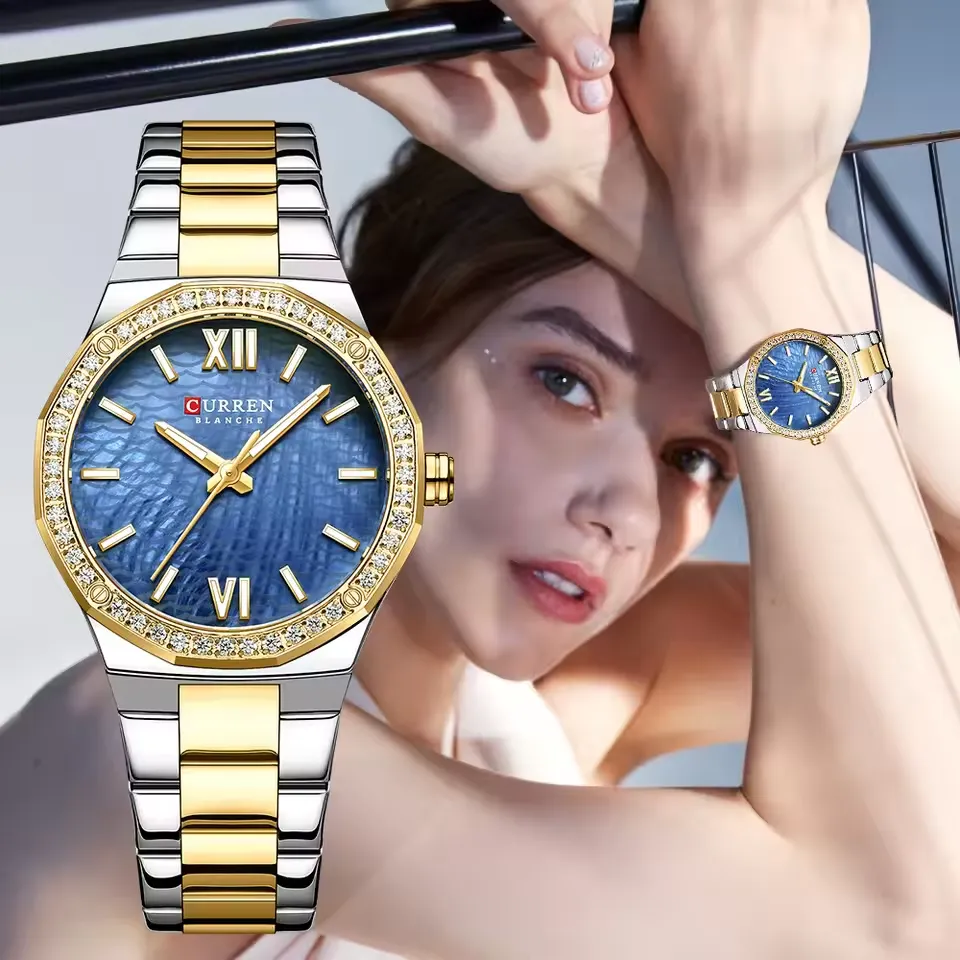 Curren 9103 CH For Women - Gold Blue image 2