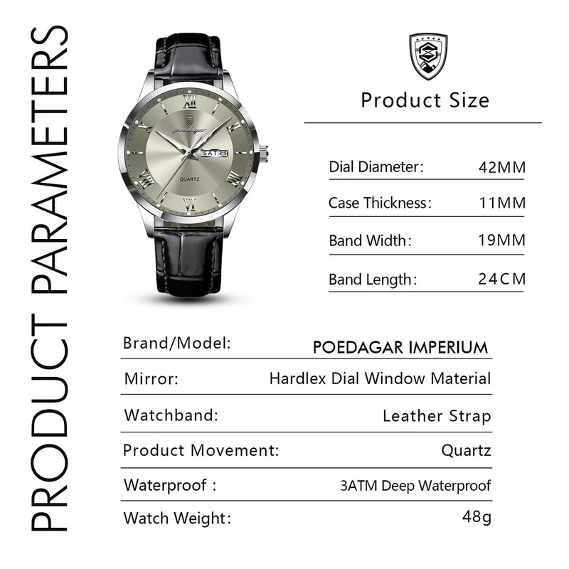 POEDAGAR IMPERIUM Luxury Leather Quartz Watch image 3